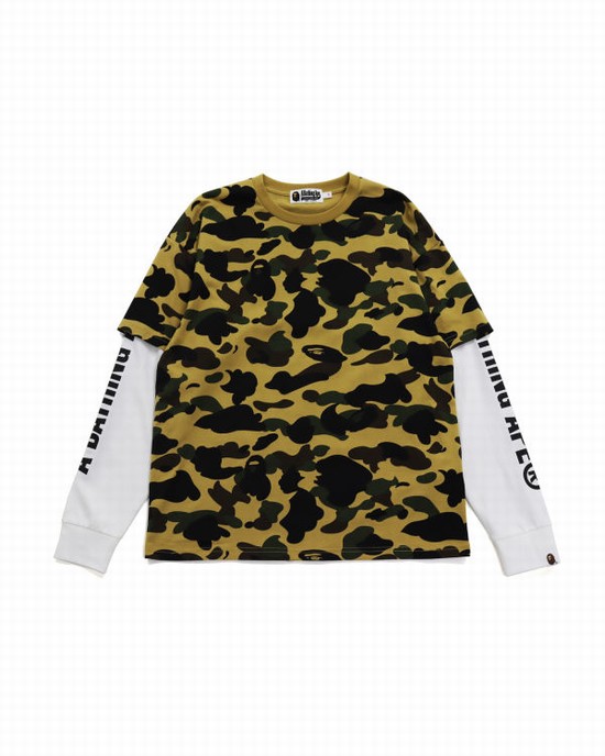 T Shirts Bape 1st Camo Oversized L/S Femme Kaki | OGAMN5078