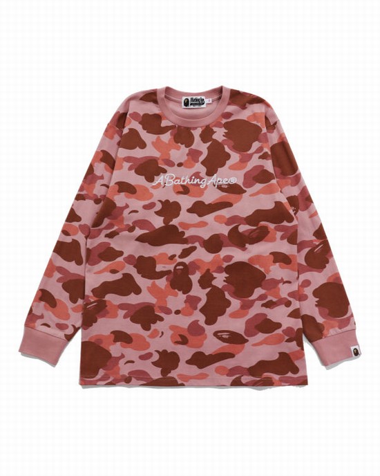 T Shirts Bape 1st Camo Oversized L/S Femme Rose | YRDWV5279