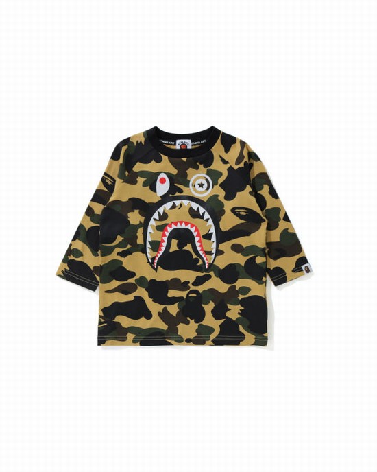 T Shirts Bape 1st Camo Shark 3/4 Sleeve Enfant Jaune | PATJN0651