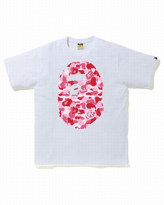 T Shirts Bape ABC Camo Big Ape Head Homme Rose | EWKIX7634