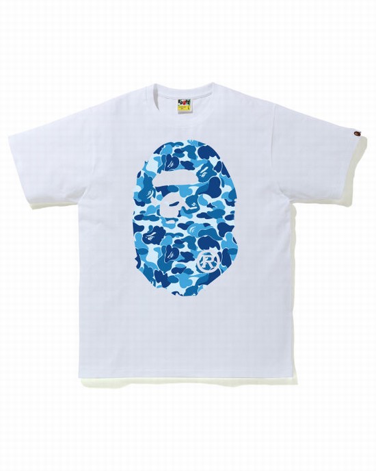 T Shirts Bape ABC Camo Big Ape Head Homme Bleu | KMETX9870