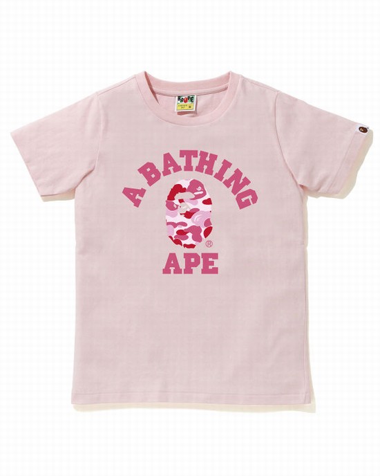 T Shirts Bape ABC Camo College Femme Rose | OCQVA3821