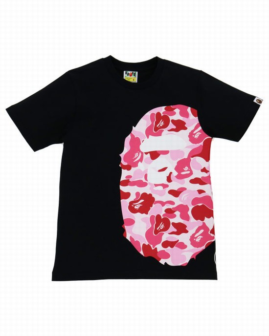 T Shirts Bape ABC Camo Side Big Ape Head Femme Noir | FVSAD5784