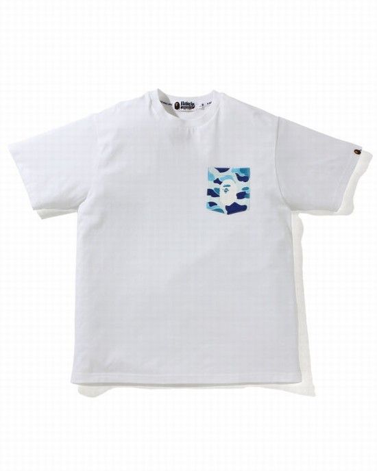 T Shirts Bape ABC Camo pocket Homme Bleu Clair | KOBAL5231