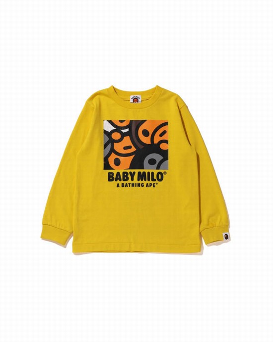 T Shirts Bape All Milo Mix L/S Enfant Jaune | KPWCI9657