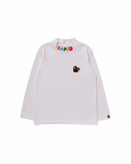 T Shirts Bape Ape Head & Milo One Point High Neck L/S Enfant Blanche | VWPXM4538