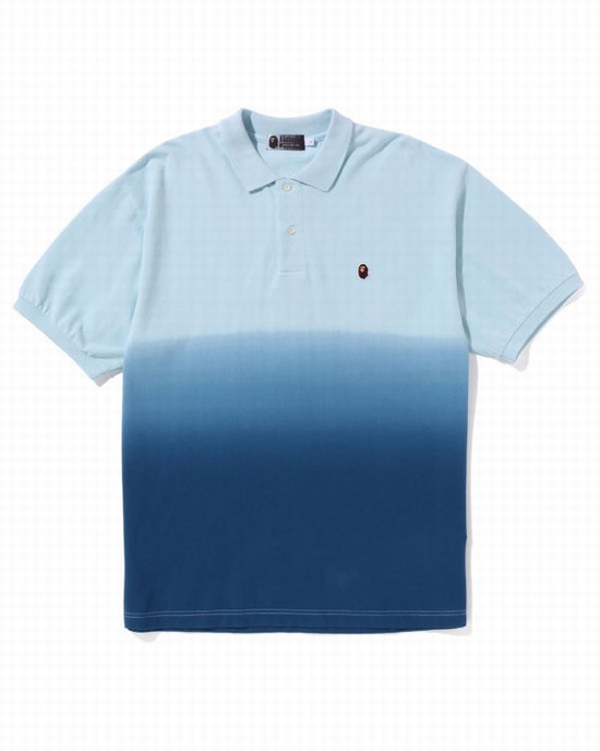 T Shirts Bape Ape Head One Point Gradation Relaxed Fit Polo Homme Bleu | EGPKO0268