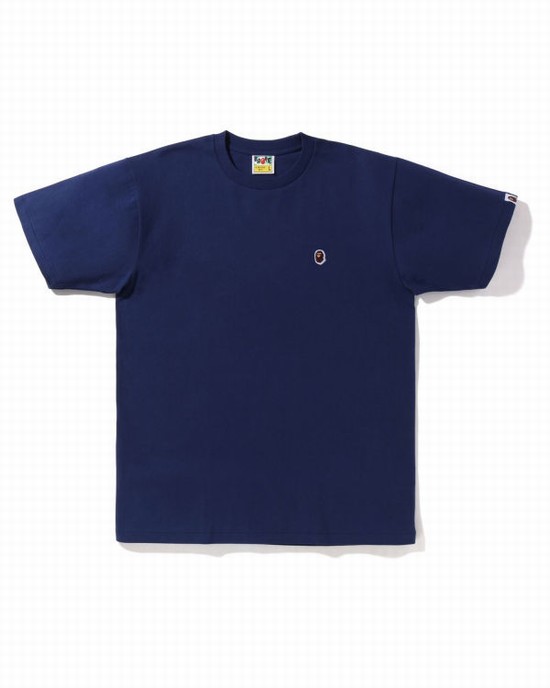 T Shirts Bape Ape Head One Point Homme Bleu Marine Bleu | KHQNV7618