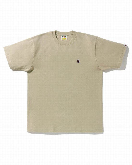 T Shirts Bape Ape Head One Point Homme Beige | RBALT3094