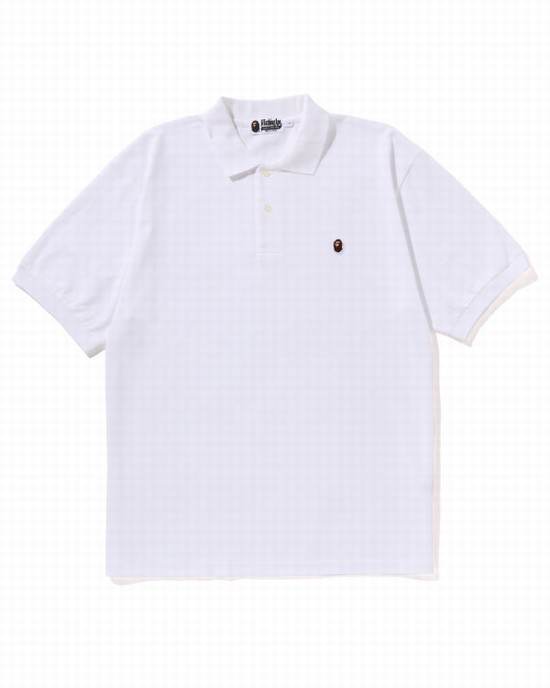 T Shirts Bape Ape Head One Point Relaxed Fit Polo Homme Blanche | SLZRT7624