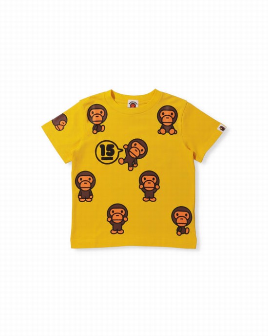 T Shirts Bape BK15th Anniversary All Milo Enfant Jaune | MWRGY1648