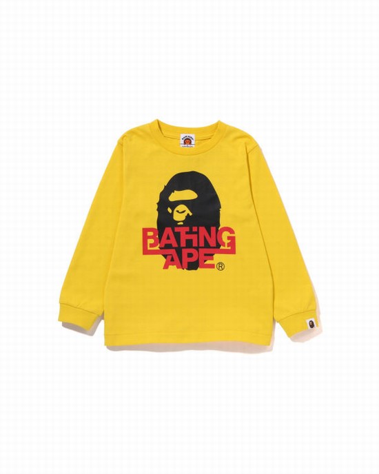 T Shirts Bape Bathing Ape Ape Head L/S Enfant Jaune | KUSJY5328