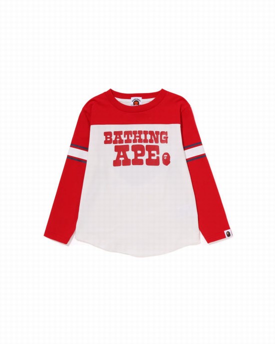 T Shirts Bape Bathing Ape Football L/S Enfant Blanche | JPSLC9627