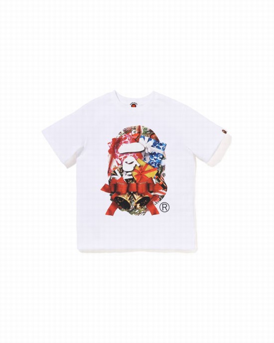 T Shirts Bape Christmas Ape Head Enfant Blanche | QHGNC3194