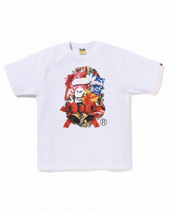 T Shirts Bape Christmas Ape Head Homme Blanche | ZLGKQ1549