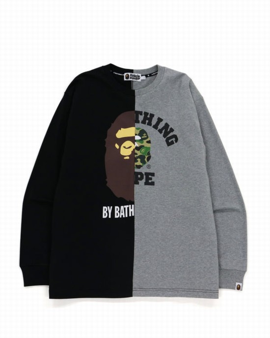 T Shirts Bape College & By Bathing Relax Fit Homme Noir | EXUFS0672