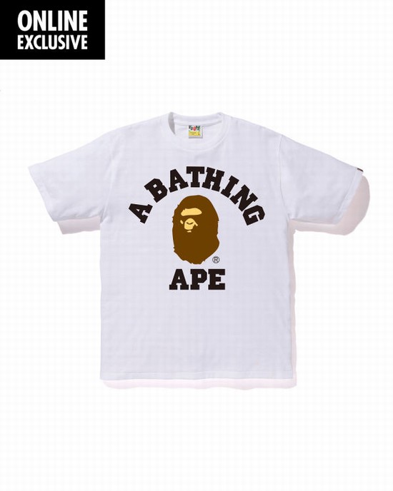 T Shirts Bape College Homme Blanche | OXCPY9405