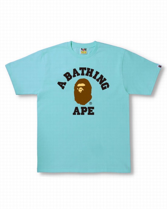 T Shirts Bape College Homme Bleu | QVAXR8974