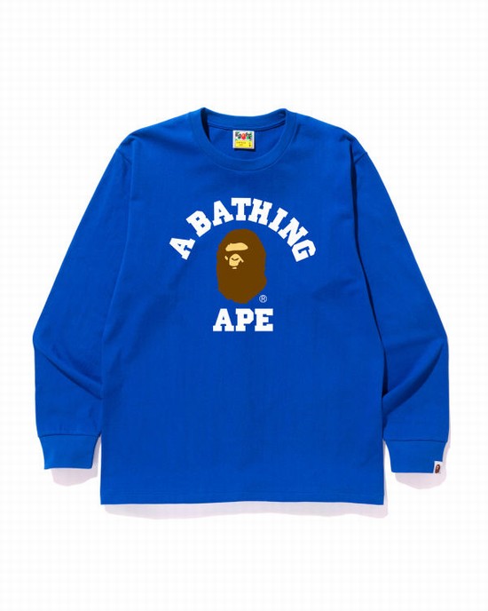 T Shirts Bape College Homme Bleu Royal Bleu | QLUET1478