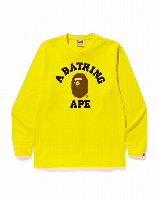 T Shirts Bape College Homme Jaune | CYMSN8350