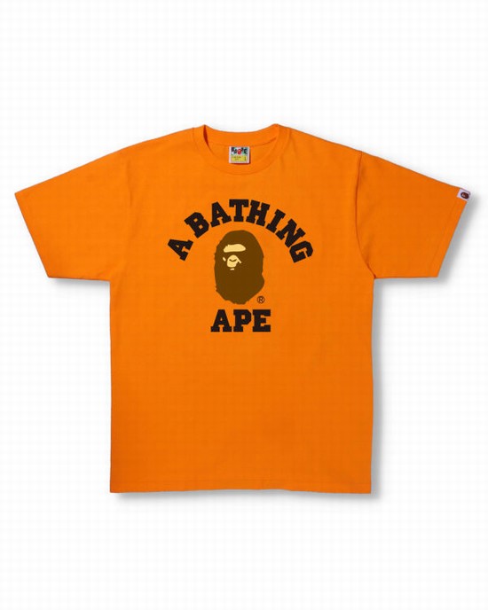 T Shirts Bape College Homme Orange | MCEDV6423