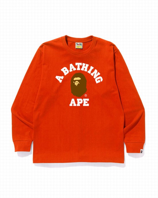 T Shirts Bape College Homme Orange | QXHDW4518