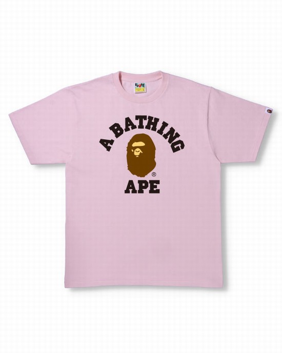 T Shirts Bape College Homme Rose | JZTGD7463