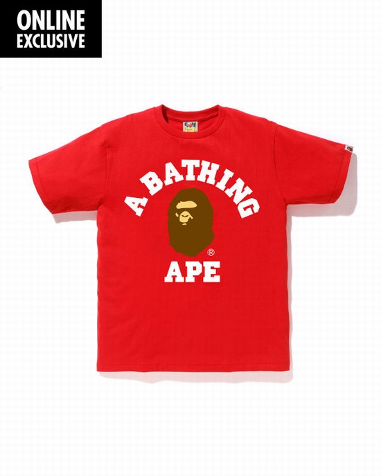 T Shirts Bape College Homme Rouge Clair | NXICP7504