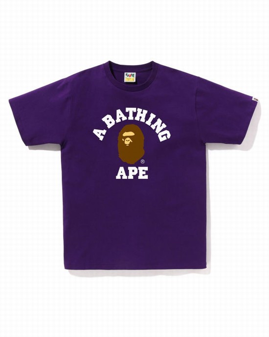 T Shirts Bape College Homme Violette | RWPSO4389