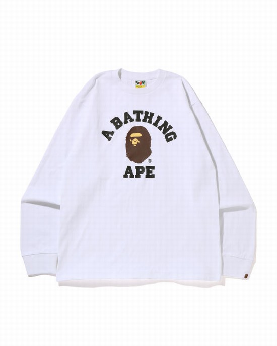 T Shirts Bape College L/S Homme Blanche | YXGJV8345