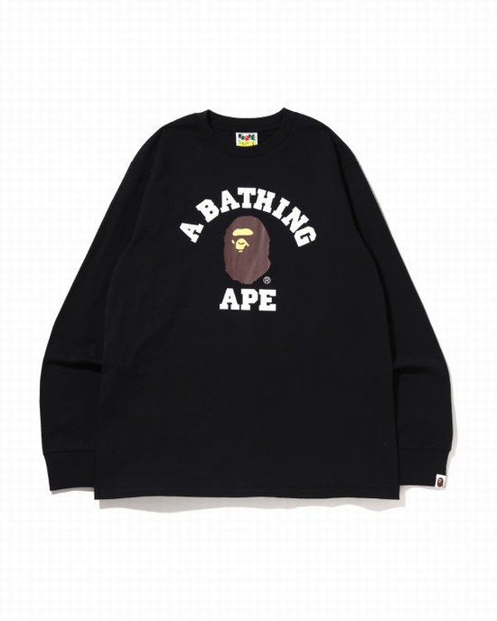 T Shirts Bape College L/S Homme Noir | HOGIV5374