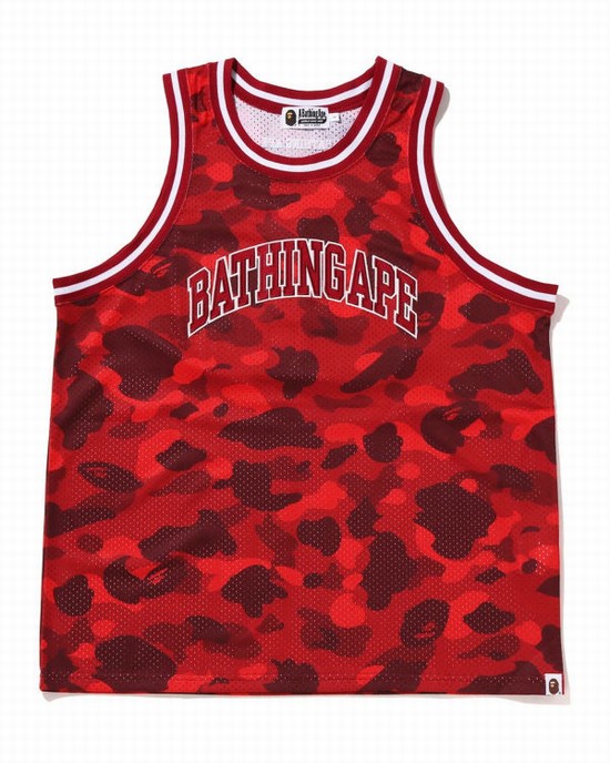 T Shirts Bape Color Camo Basketball Homme Rouge | ALOTK8692