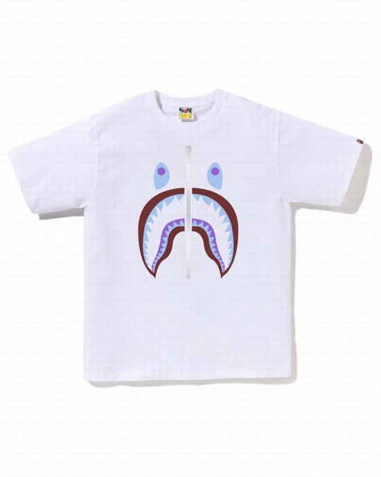 T Shirts Bape Colors Shark Homme Blanche | MWBAV4305