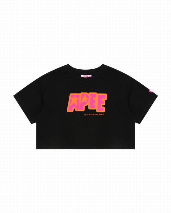 T Shirts Bape Double logo cropped Femme Noir | GTPXF2793