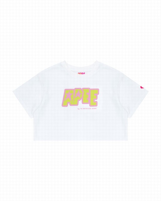 T Shirts Bape Double logo cropped Femme Blanche | JSTVO0742