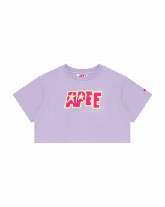 T Shirts Bape Double logo cropped Femme Violette | TPLNI8143