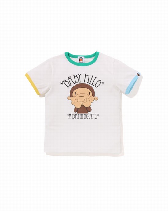 T Shirts Bape Drawn Milo Shy Ringer Enfant Blanche | XTOJD8345