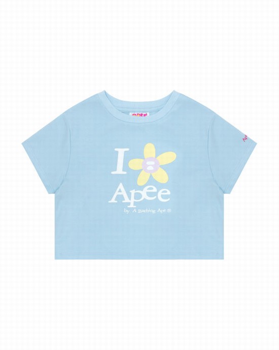 T Shirts Bape Flower cropped Femme Bleu | VKWRX4518