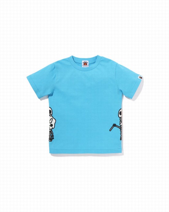 T Shirts Bape Glow In The Dark Bone Dinosaur Enfant Bleu | QTONK2104