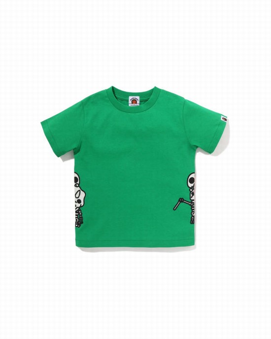 T Shirts Bape Glow In The Dark Bone Dinosaur Enfant Vert Clair | VHUWP6953