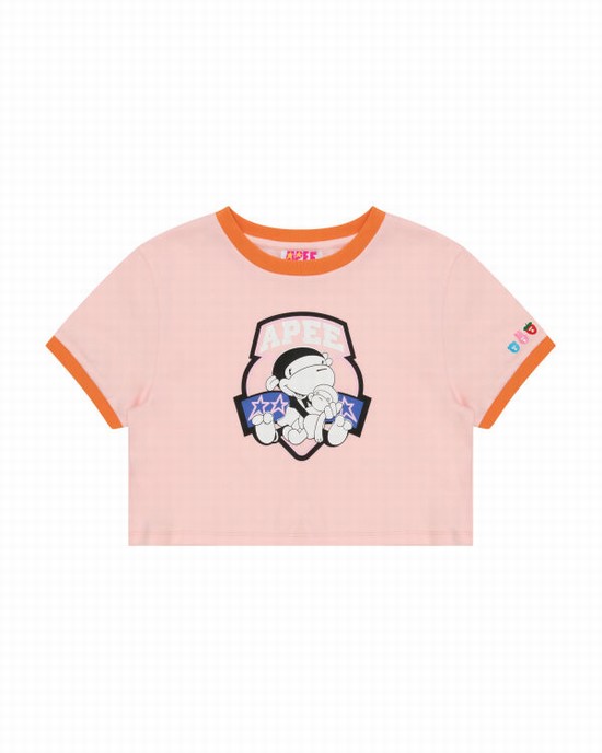 T Shirts Bape Graphique cropped Femme Rose | CNWPE9531