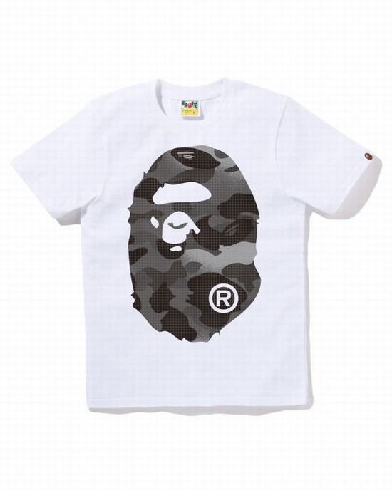 T Shirts Bape Grid Camo Big Ape Head Femme Blanche | MKILQ5047