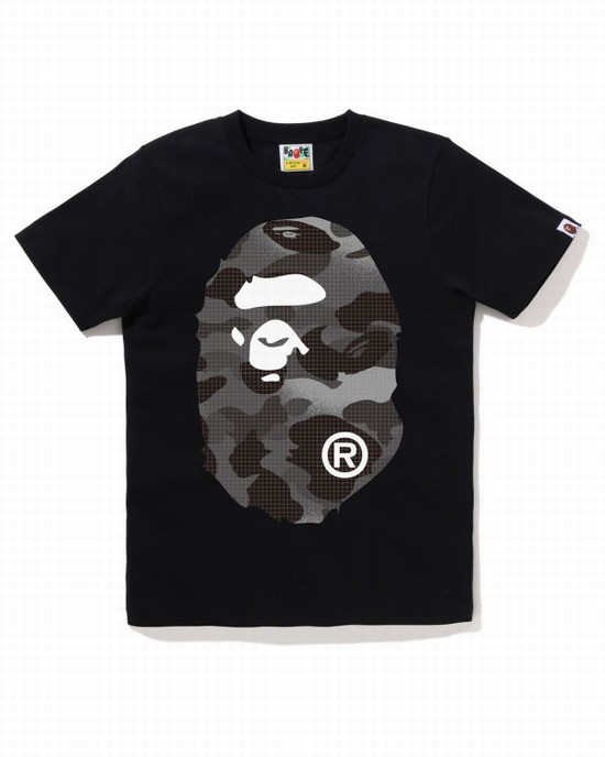 T Shirts Bape Grid Camo Big Ape Head Femme Noir | XMUEL9743