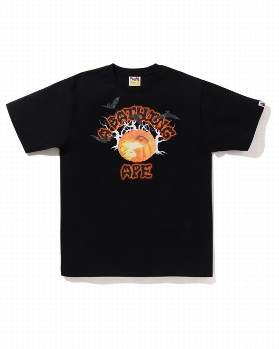 T Shirts Bape Halloween Jack O' Lantern College Homme Noir | DWAXM9176