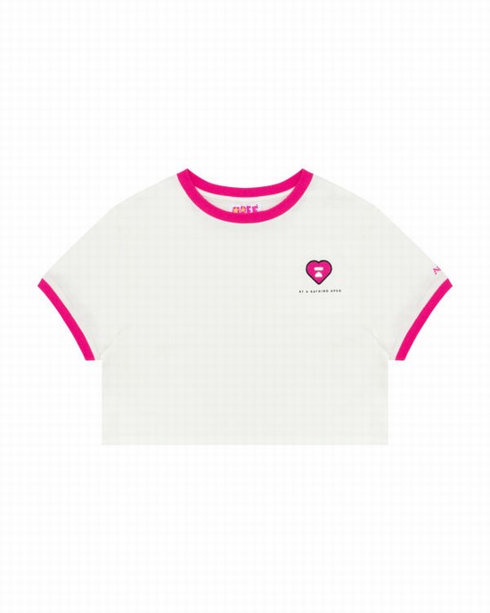 T Shirts Bape Heart cropped Femme Blanche | SWPKL8904