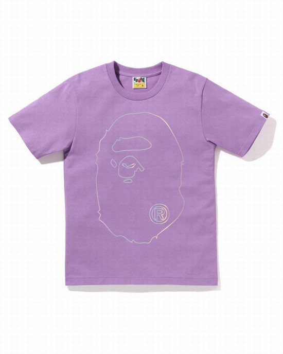 T Shirts Bape Hologram Big Ape Head Femme Violette | OYGAC7193