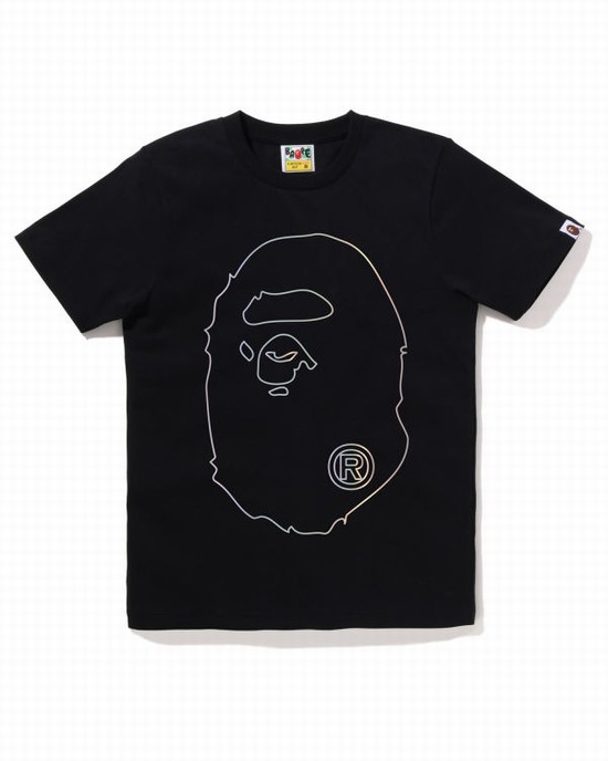 T Shirts Bape Hologram Big Ape Head Femme Noir | PLOYV3295