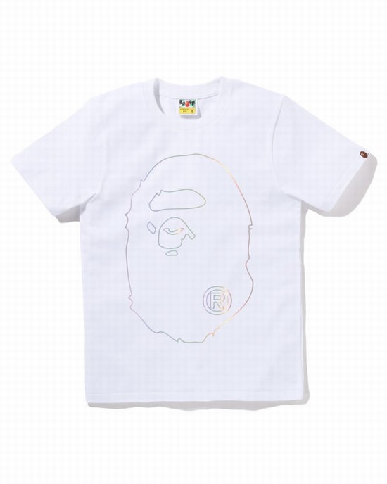 T Shirts Bape Hologram Big Ape Head Femme Blanche | UEJBY0124