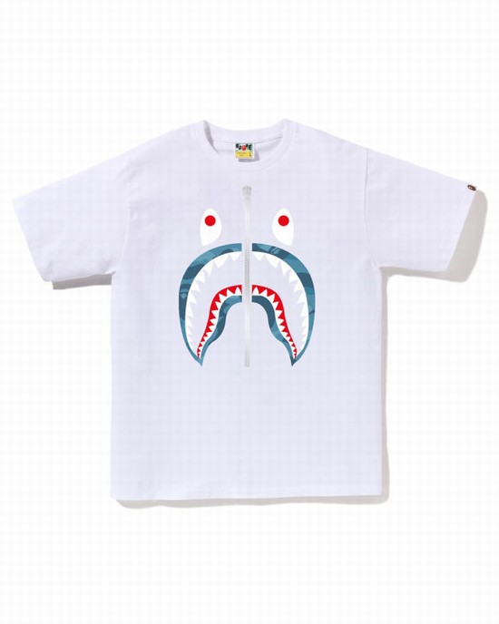 T Shirts Bape Honeycomb Camo Shark Homme Blanche | GIPOW8576