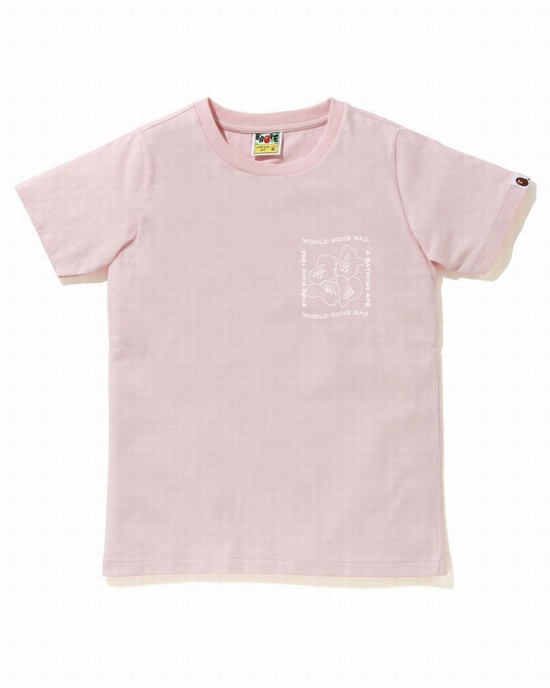 T Shirts Bape Ink Print Femme Rose | QVJHX4705